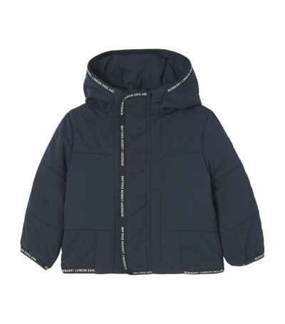 Shop Burberry Kids Logo-trim Hooded Jacket In Blue
