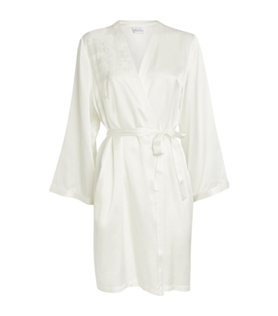 Shop Marjolaine Silk Lace-trim Robe In Ivory
