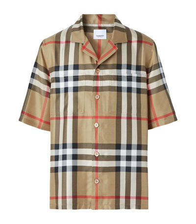 Shop Burberry Silk Check Shirt In Brown