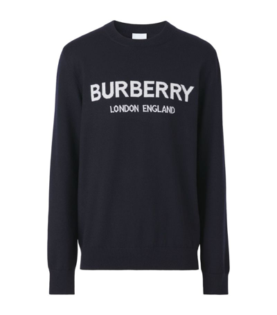 Shop Burberry Wool-blend Logo Sweater In Blue