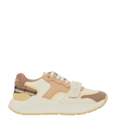 Shop Burberry Leather And Cotton Vintage Check Sneakers In Neutrals