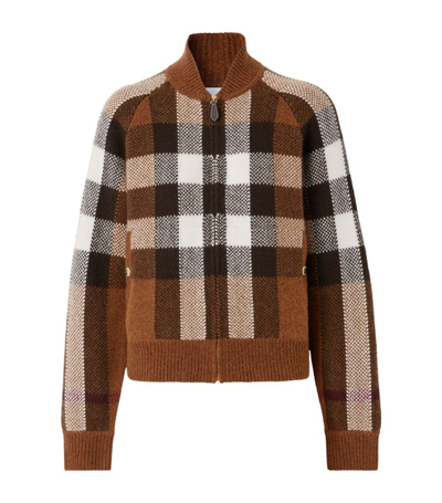 Shop Burberry Wool-cashmere Check Bomber Jacket In Brown