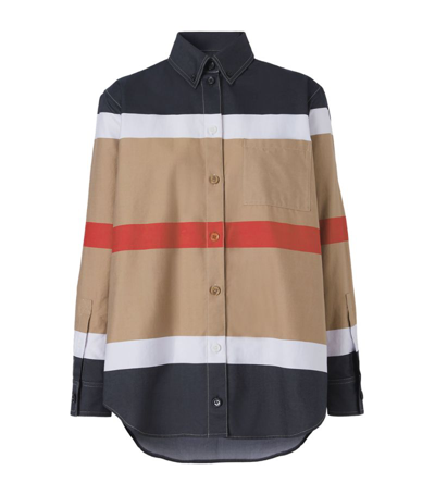 Shop Burberry Striped Oversized Shirt In Neutrals