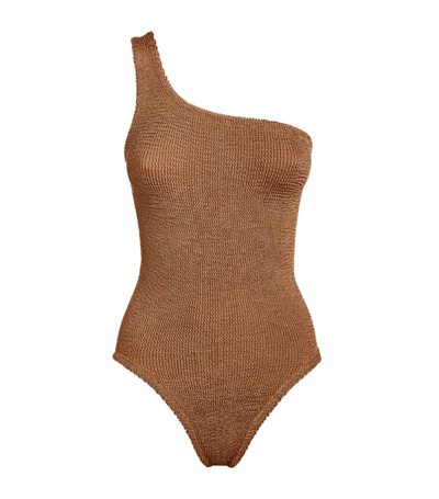 Shop Hunza G One-shoulder Nancy Swimsuit In Brown