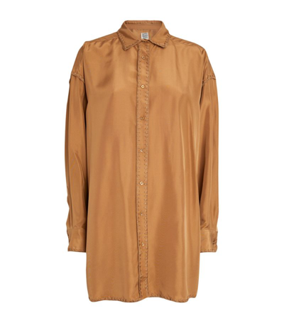 Shop Totême Silk Embroidered Shirt In Brown