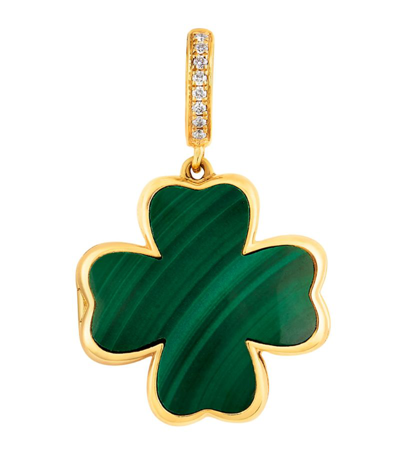 Shop Annoushka Yellow Gold, Diamond And Malachite Mythology Clover Locket Charm