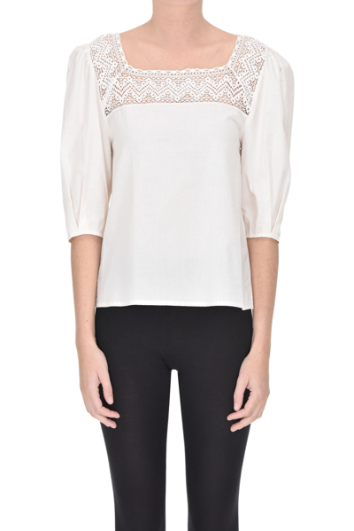 Shop True Royal Lace Insert Blouse In Cream