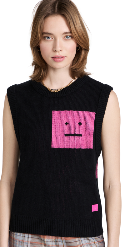 Shop Acne Studios Knit Face Vest In Black/pink
