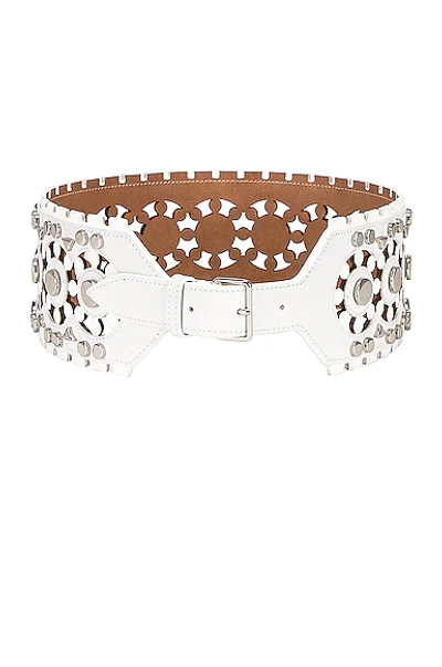 Shop Alaïa Perforated & Studs Belt In Blanc Optique