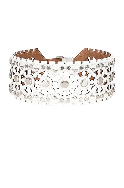 Shop Alaïa Perforated & Studs Belt In Blanc Optique