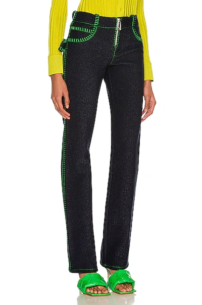 Bottega Veneta Embroidered Cotton Denim Parakeet Trouser In Navy