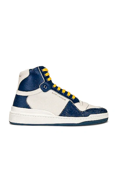 Shop Saint Laurent Mid Top Sneaker In Off White & Light Navy