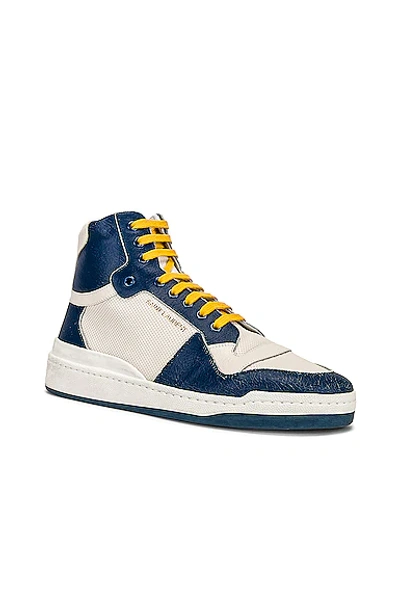 Shop Saint Laurent Mid Top Sneaker In Off White & Light Navy