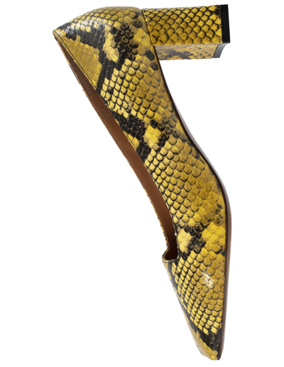 Shop Vetements Block Heel Snake-effect Leather Pumps In Yellow