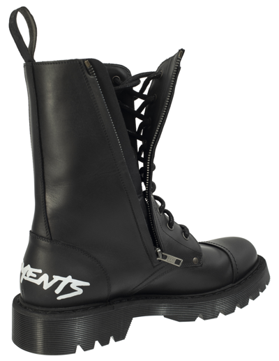 Shop Vetements Lace-up Logo Military Boots In Black