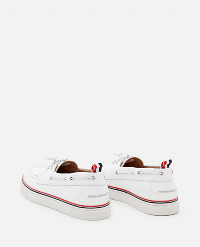 Shop Thom Browne Leather Boat Shoes In White
