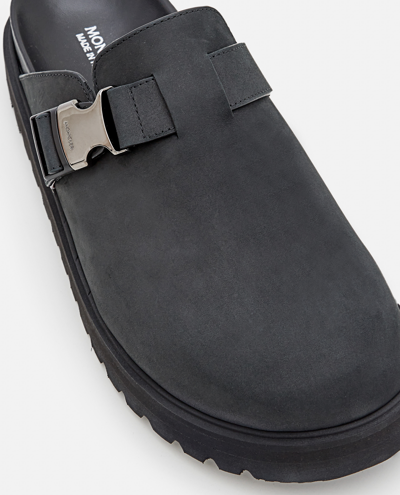Shop Moncler "mon Mule" Slides Leather Shoes In Black