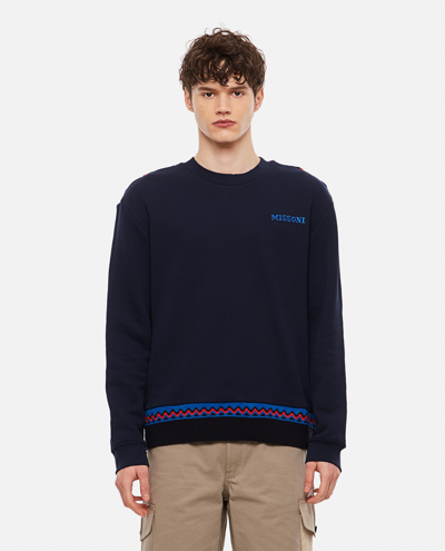 Shop Missoni Crewneck Cotton Sweatshirt In Blue