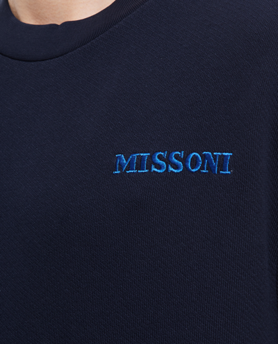 Shop Missoni Crewneck Cotton Sweatshirt In Blue