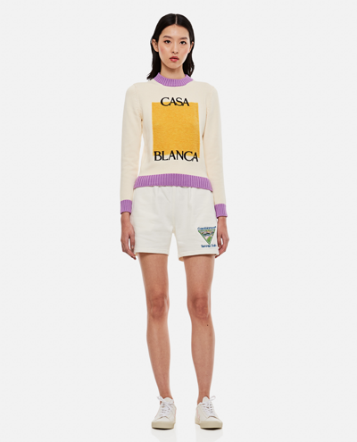 Shop Casablanca Colour Block Knitted Cotton Sweater In White