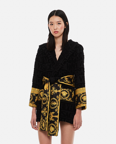 Versace Black Cotton Bathrobe | ModeSens