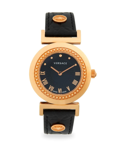 Versace Women's Stainless Steel & Leather Strap Watch In Black