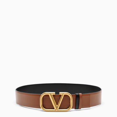 Shop Valentino Brown/black Vlogo Reversible Belt 40 Mm