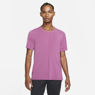 Shop Nike Men's  Yoga Dri-fit Short-sleeve Top In Purple