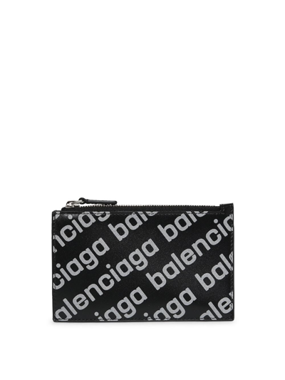 Shop Balenciaga Diagonal Logo Print Zipped Card Holder In Black & White
