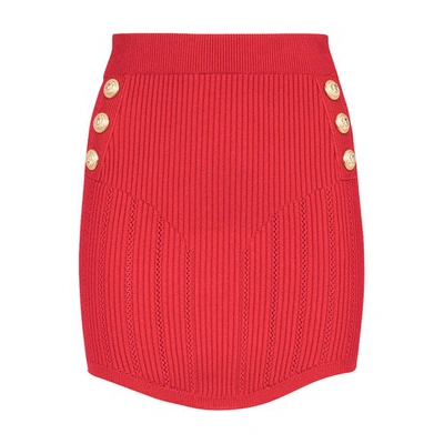 Shop Balmain Short Knit Skirt With Double-buttoned Fastening In 3bx Rouge