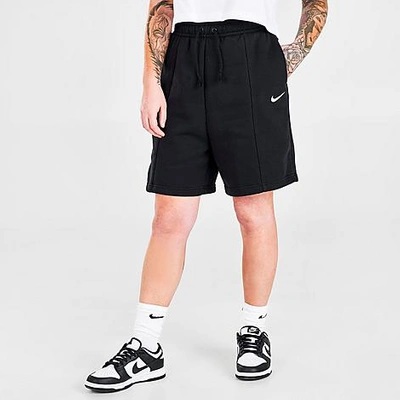 Shop Nike Women's Sportswear Essential High-rise Fleece Shorts In Black/white