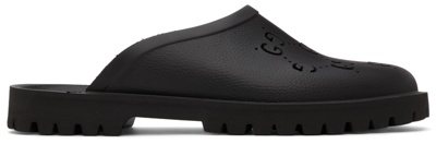 Shop Gucci Black Rubber Gg Slip-on Loafers In 1000 Black