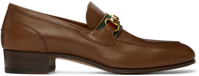Shop Gucci Brown Web Horsebit Loafers In 2870 Nocciola Vrv
