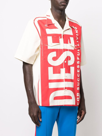Shop Diesel Logo-print Cotton Shirt In Nude