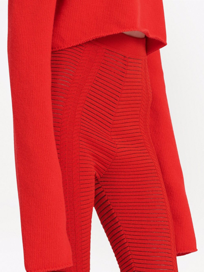 Shop Balmain High-waisted Sheer Knitted Leggings In Rot