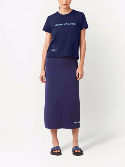 Shop Marc Jacobs The Tube Logo-intarsia Midi Skirt In Blau
