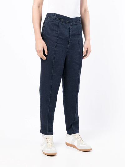Rito Structure Cropped Linen Jeans In Blau