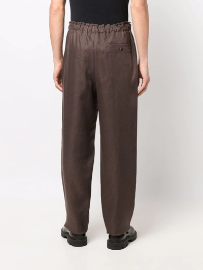 Shop Agnona Straight-leg Belted-waist Trousers In Braun