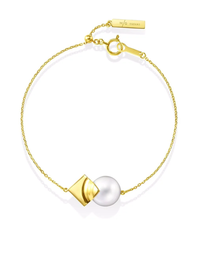 Shop Tasaki 18kt Yellow Gold M/g  Square Leaf Pearl Bracelet