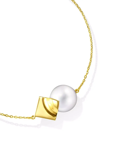 Shop Tasaki 18kt Yellow Gold M/g  Square Leaf Pearl Bracelet