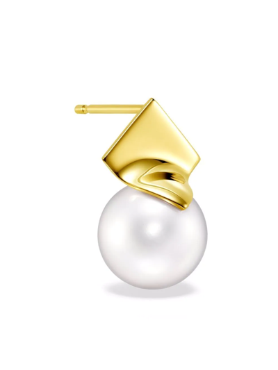 Tasaki 18kt Yellow Gold M/g  Square Leaf Freshwater Pearls Stud Earrings In Gold