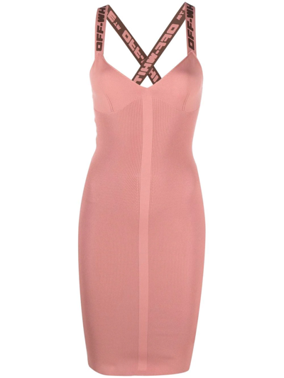 Shop Off-white Logo-strap Mini Dress In Rosa