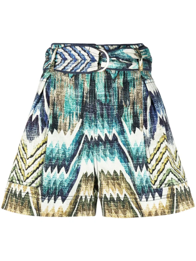 Shop Chufy Patterned Belted Shorts In Blau
