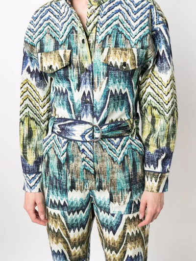 Chufy Patterned Belted Jumpsuit In Grün