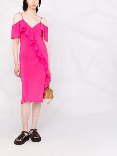 Shop Gold Hawk Ruffle-detail V-neck Dress In Rosa