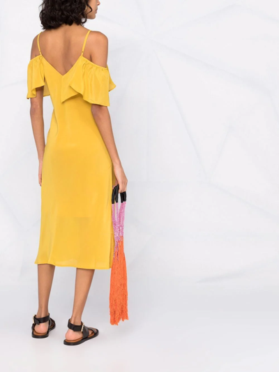 Shop Gold Hawk Ruffle-detail V-neck Dress In Gelb
