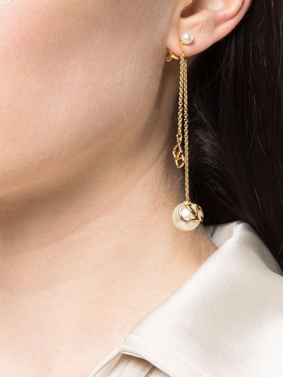 Shop Valentino Vlogo Signature Pearl Drop Earrings In Gold