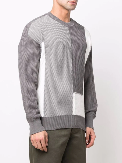 Shop Emporio Armani Two-tone Geometri Sweater In Grau