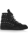 Giuseppe Zanotti Studded Leather Buckle & Fringe High-top Sneakers In Black