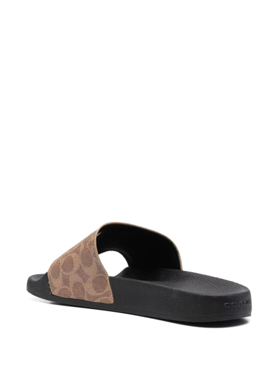 Coach Pool Slide In Signature Canvas In Black